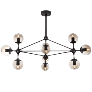 10Light Chandelier Black /Amber glass
