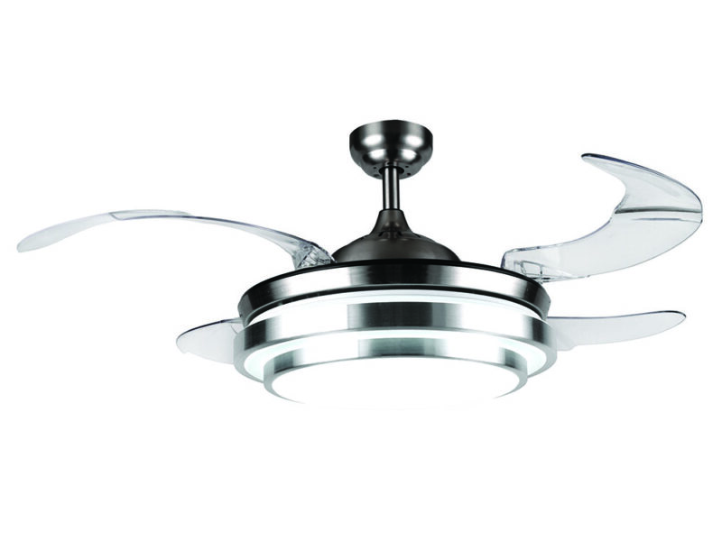 Retractable Satin Chrome Ceiling Fan - With Light