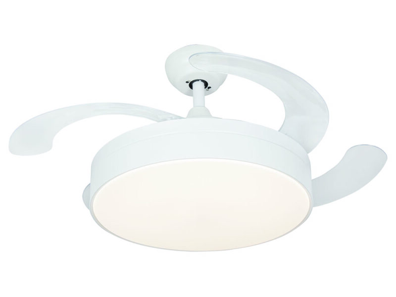Retractable White Ceiling Fan - With Light