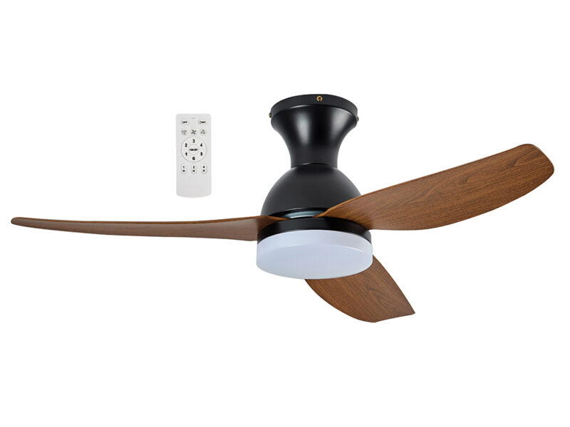 3 Blade Compact Ceiling Fan -Black with wood-look blades