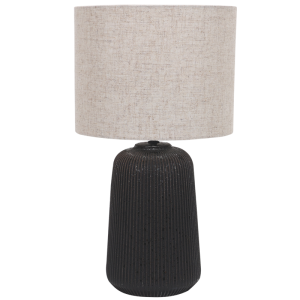Table lamp black ribbed base with Hessian fabric shade
